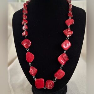 Red Natural Stone Link Necklace - Women Jewelry